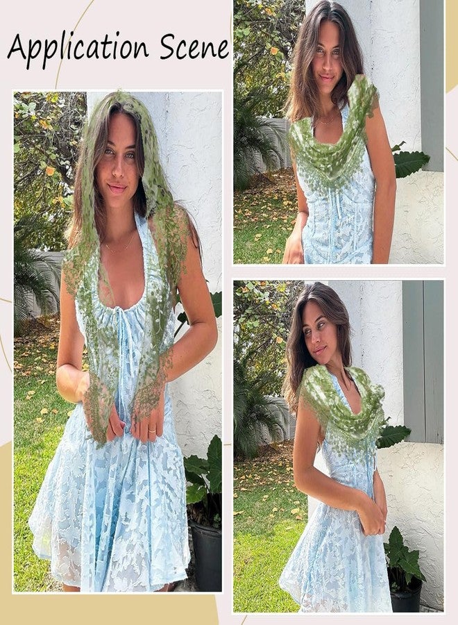 CABODYALS Olive Green Lace Scarf Head Wrap Vintage Soft Triangle Hairband Flower Pattern Sheer Fabric Floral Edging Trim Polyester Cloth Headbands for Women Hair Accessories Party Birthday Wedding - Image 4